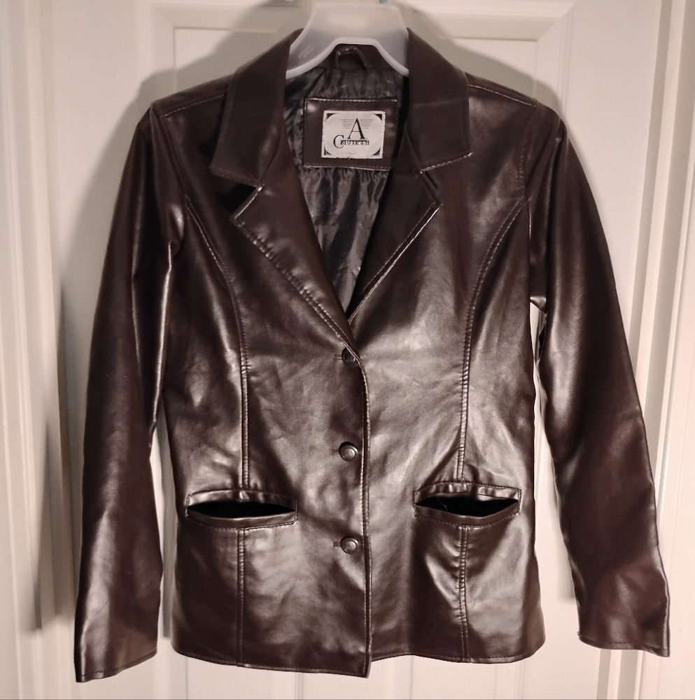 Leather Blazer A. Collezioni Women's Brown Medium